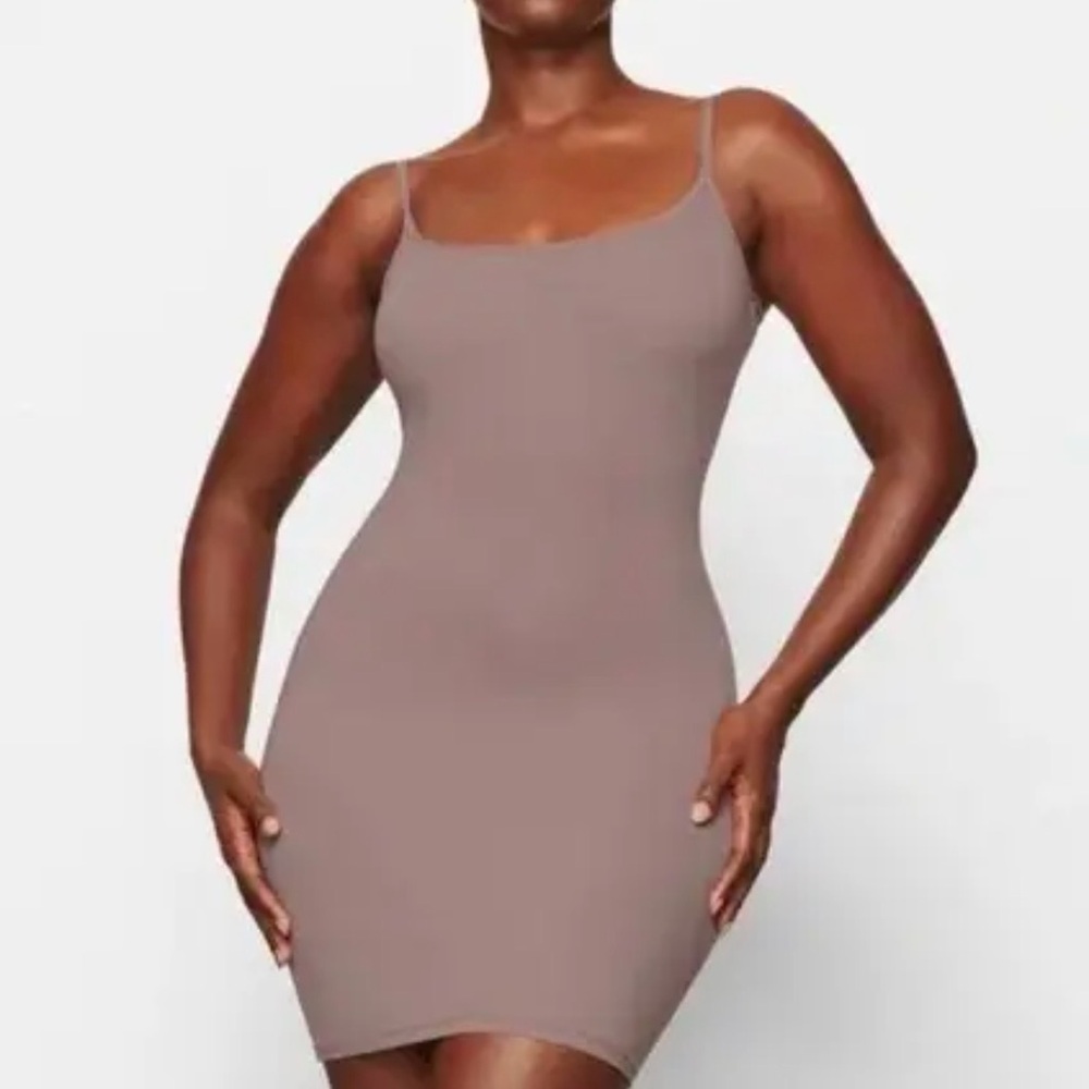 Skims Seamless Tan Slip Dress